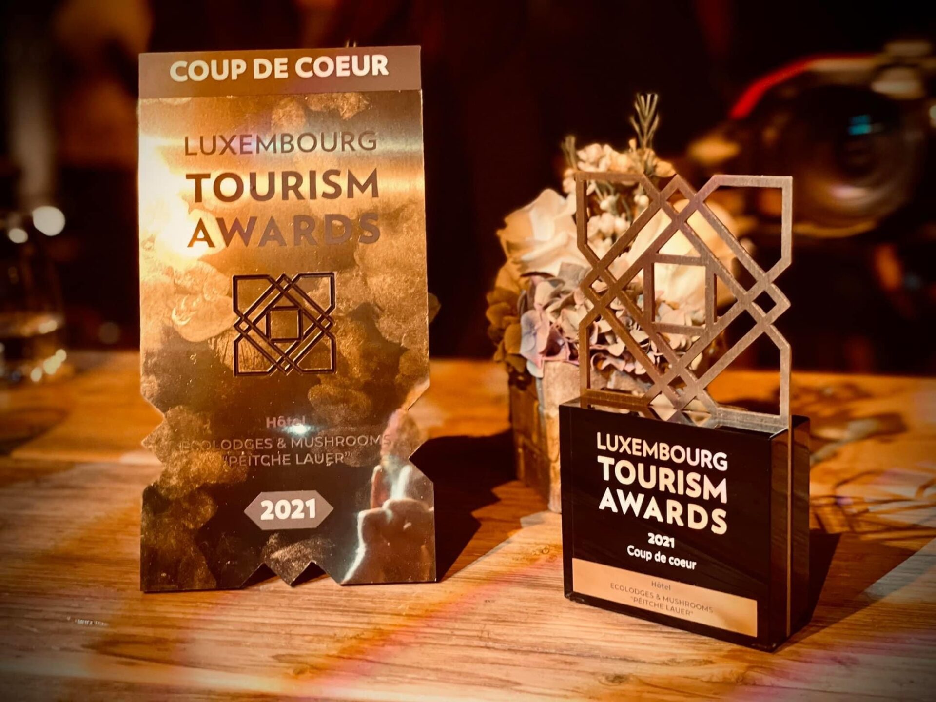 Luxembourg Tourism Awards 2021 - Coup de coeur pour Ecolodges & Mushrooms "Péitche Lauer"