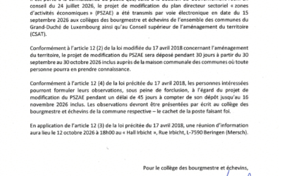 Modification du plan Directeur sectoriel zones d’activités économiques (PSZAE)