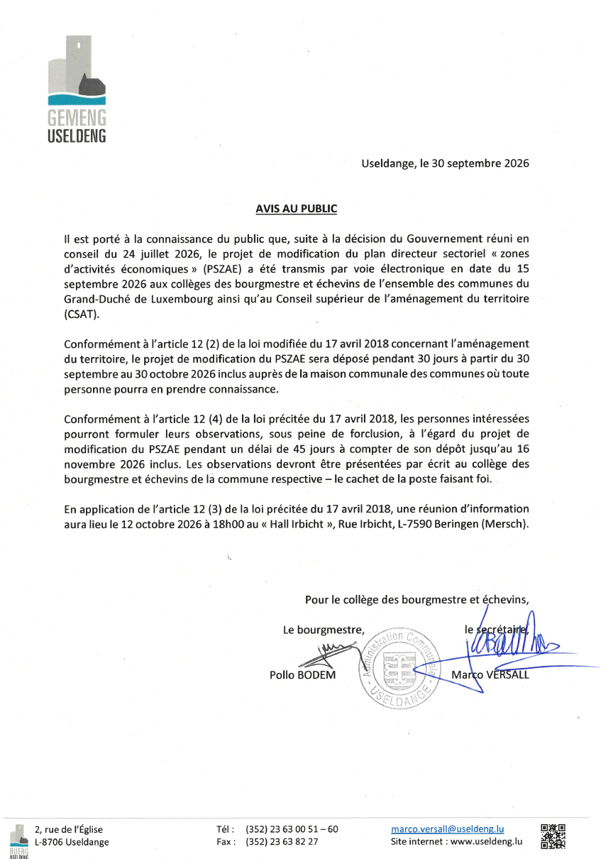 Modification du plan Directeur sectoriel zones d’activités économiques (PSZAE)