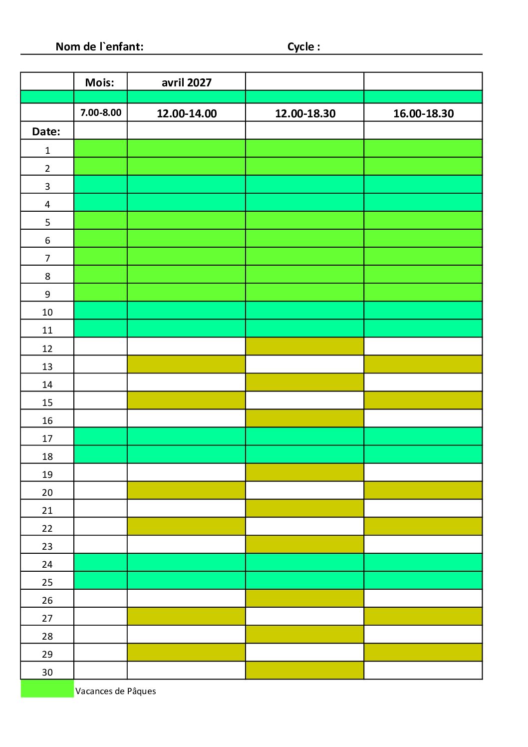Fiche d'inscription avril 2026