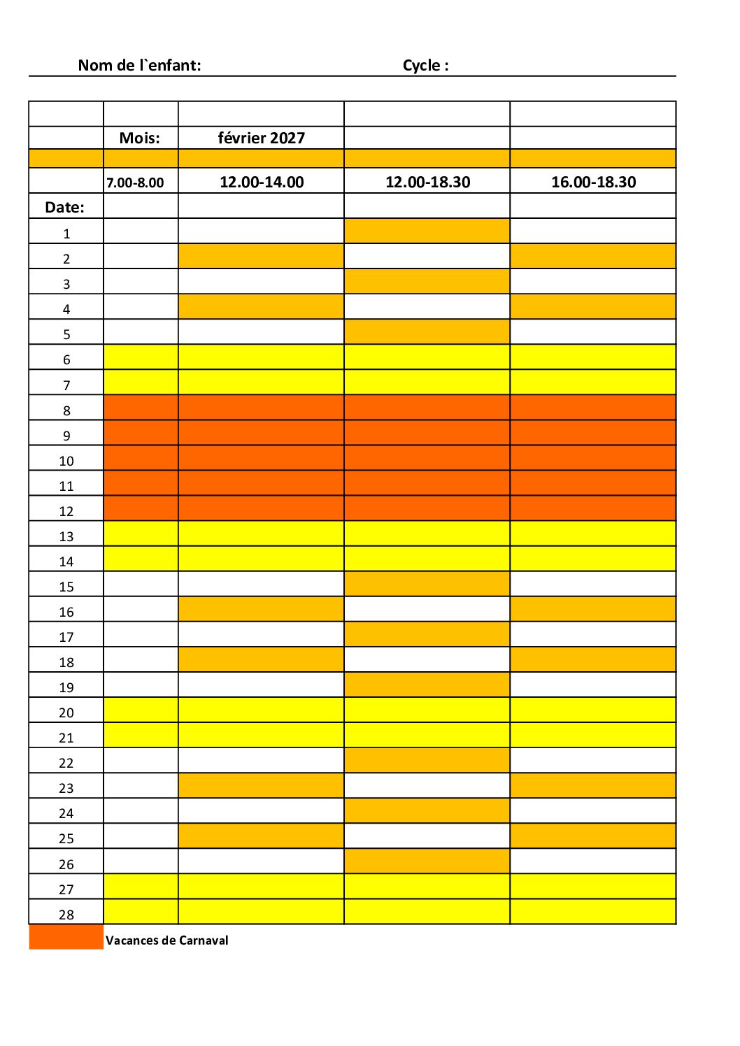 Fiche d'inscription février 2027