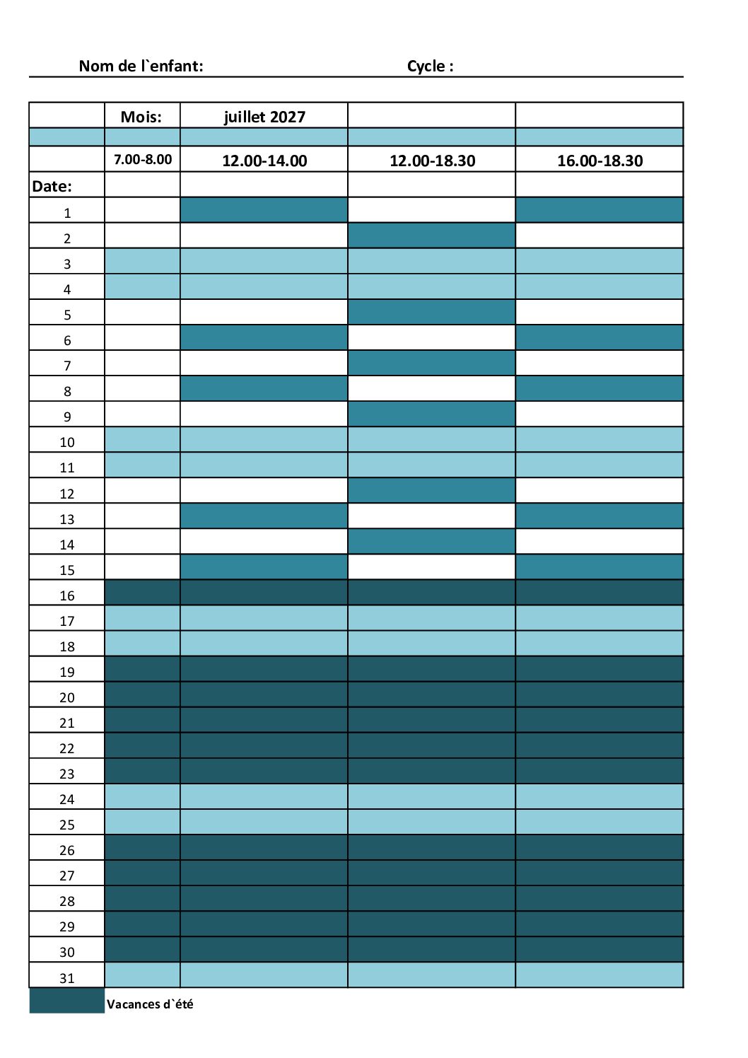 Fiche d'inscription juillet 2027