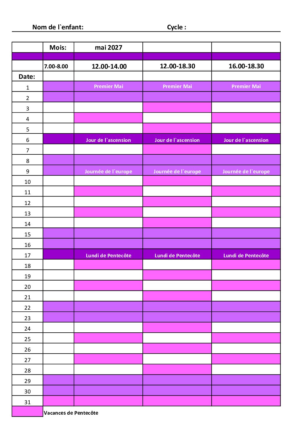 Fiche d'inscription mai 2027