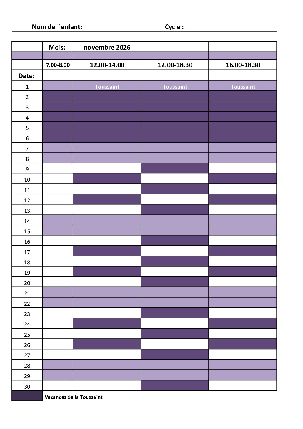 Fiche d'inscription novembre 2026