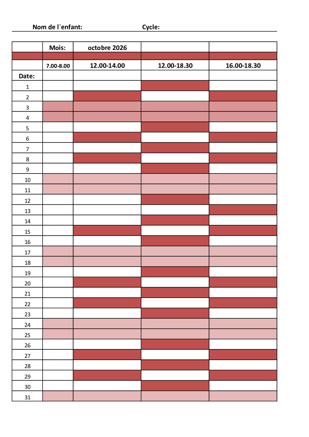Fiche d'inscription octobre 2026