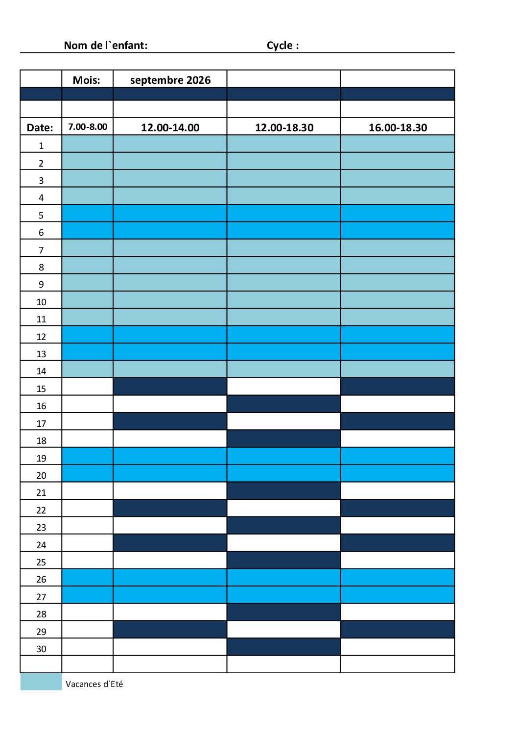 Fiche d'inscription septembre 2026